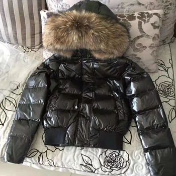 Новая тонкая модная куртка с большим меховым воротником женская пуховая куртка