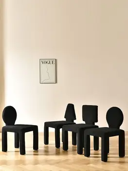 Скандинавский креативный обеденный стул из черного плюшевого флиса, домашний современный простой стул со спинкой, стул для макияжа, обеденный стул, стул для акцента 0