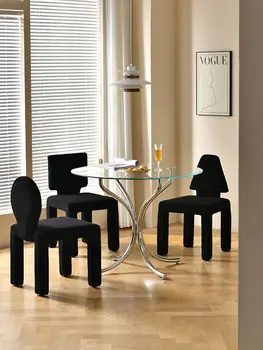 Скандинавский креативный обеденный стул из черного плюшевого флиса, домашний современный простой стул со спинкой, стул для макияжа, обеденный стул, стул для акцента 2