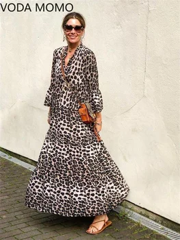 Элегантное облегающее сексуальное женское платье для женщин 2022 летние леопардовые платья макси с длинным рукавом woman robe femme ladies vestidos mujer