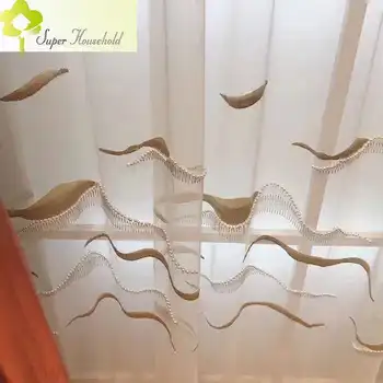 Прозрачные занавески с вышивкой из бисера в европейском стиле для гостиной, спальни, красивого 3D тюля с рисунком гор на заказ
