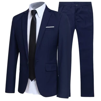 Мужские Блейзеры, комплекты из 2 предметов, Официальные 3 Костюма, деловые Корейские брюки 2023 года, синие пальто, Свадебные Элегантные куртки Класса Люкс, Бесплатная Доставка