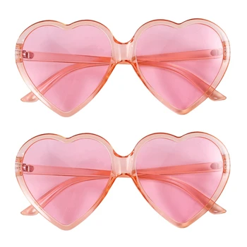 2X Винтажные очки 90-х, модные большие женские, женские, для девочек, ретро солнцезащитные очки в форме сердца, милые очки для любви (розовые)