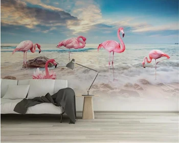 Обои на заказ Морской пейзаж Комната с фламинго спальня ТВ фон стены гостиная спальня 3D обои из папье-маше