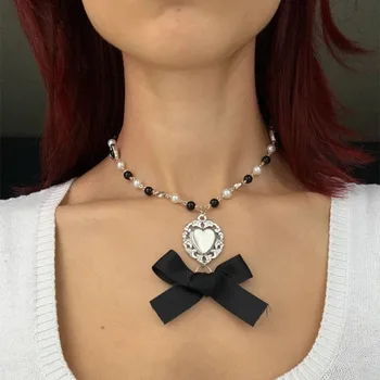 Ожерелье из черной ленты, потрясающие ожерелья в стиле гранж в готическом стиле с четками, женские 2021 jewelrye y2k