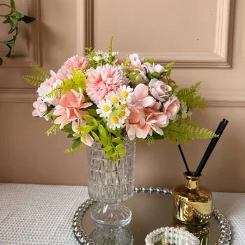 1 Букет для свадебной вечеринки, имитирующий цветок из шелка, Гортензия, роза, украшение для рабочего стола, имитирующий цветок из искусственного шелка, маргаритка