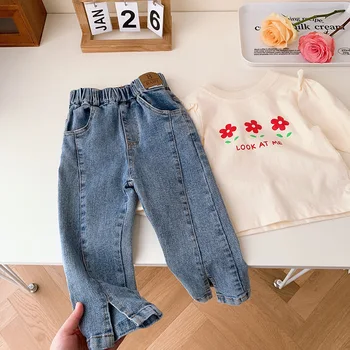 2023 Весенние Модные джинсовые брюки для девочек, Детские Повседневные джинсовые брюки 1