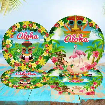 Розовый Тотем Фламинго Одноразовая Посуда Гавайская Вечеринка Тарелки из Кокосовой пальмы Чашки Kids Happy Tropical Aloha Hawaii Party Supplies