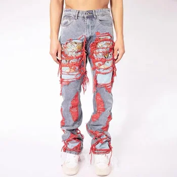 High Street Hip Hop Destroy Расчесанные Вышитые Свободные мешковатые джинсы Мужские женские Модные повседневные джинсовые брюки с прямыми штанинами Уличная одежда